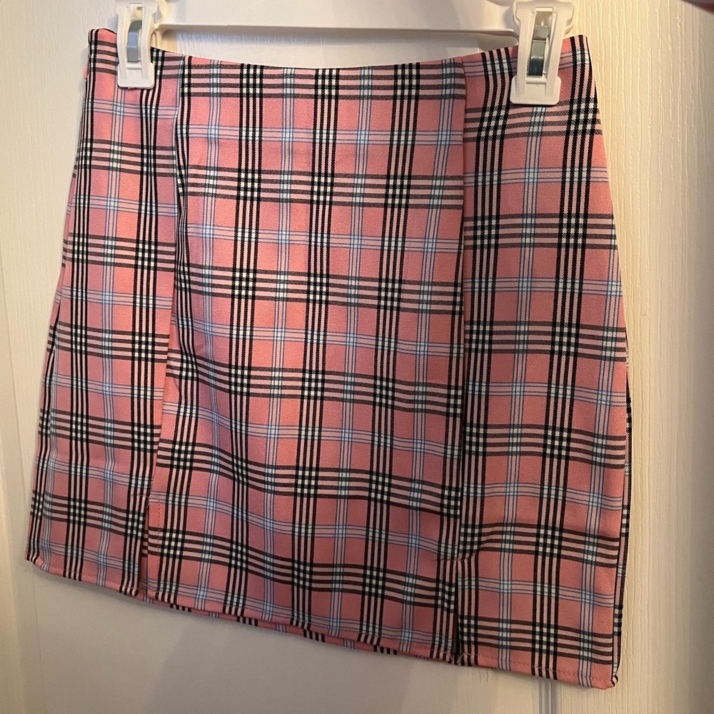 pink tartan skirt with slits